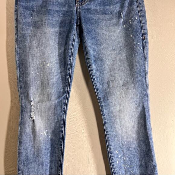 Cabi Cinch Skinny Jeans Sz 4 Mid Rise Bleach Splatter Distressed - Picture 5 of 9